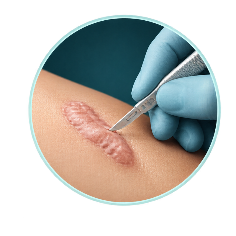 Illustration of precise scar excision